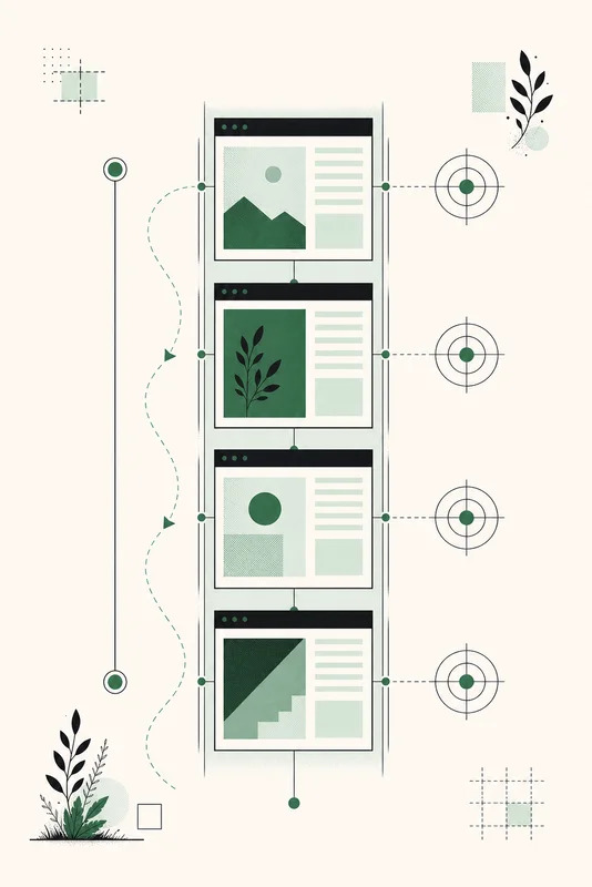 Interface panels aligned to a series of scroll snap points.